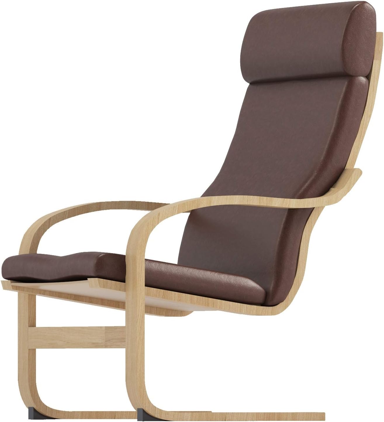 Durable Pu Leather Cotton Chair Replacement Cover Made Compatible with IKEA Poang Armchair. Slipcover Only. Chair is Not Included. (A Head PU Leather Brown)