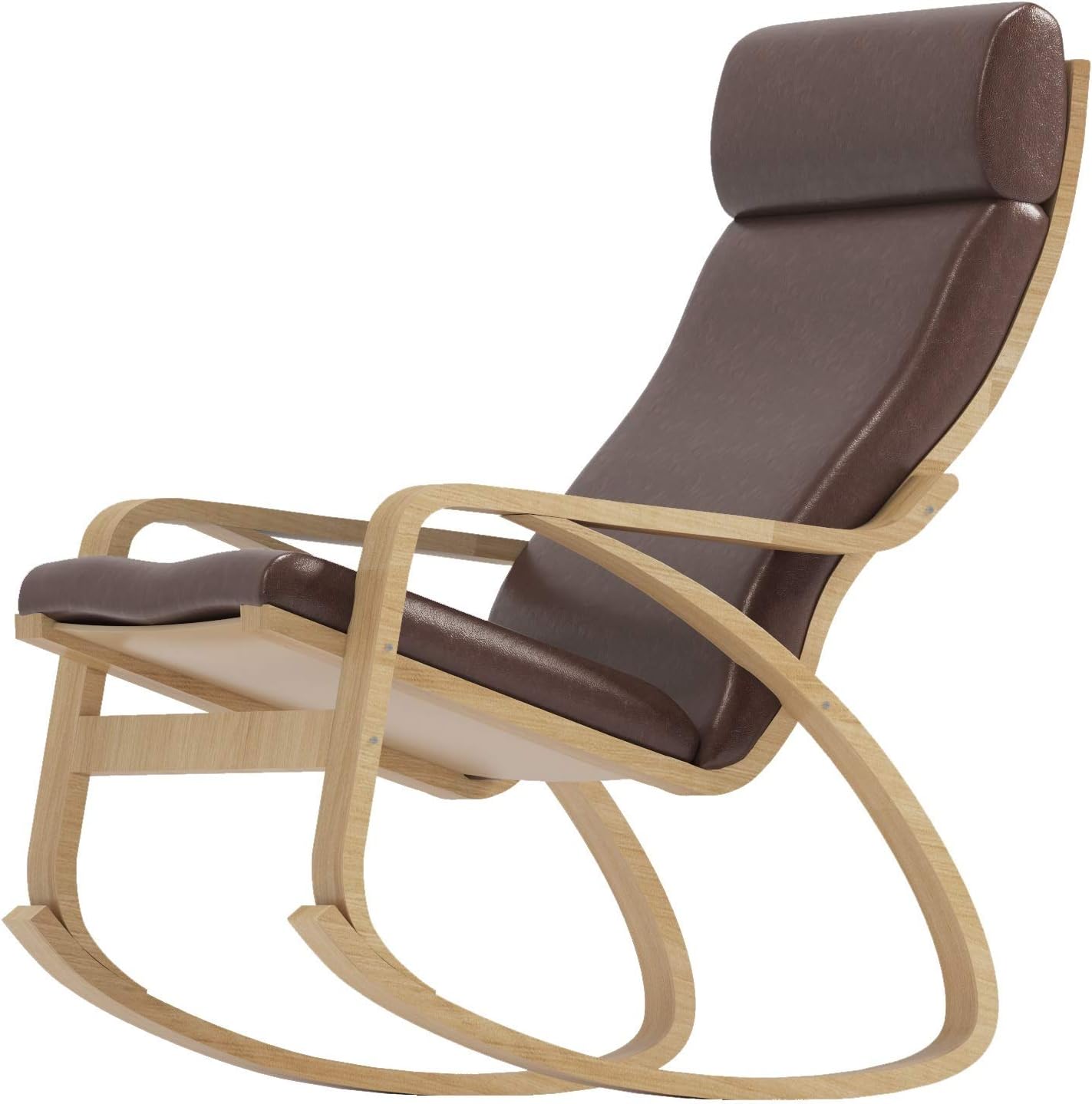 Durable Pu Leather Cotton Chair Replacement Cover Made Compatible with IKEA Poang Armchair. Slipcover Only. Chair is Not Included. (A Head PU Leather Brown)