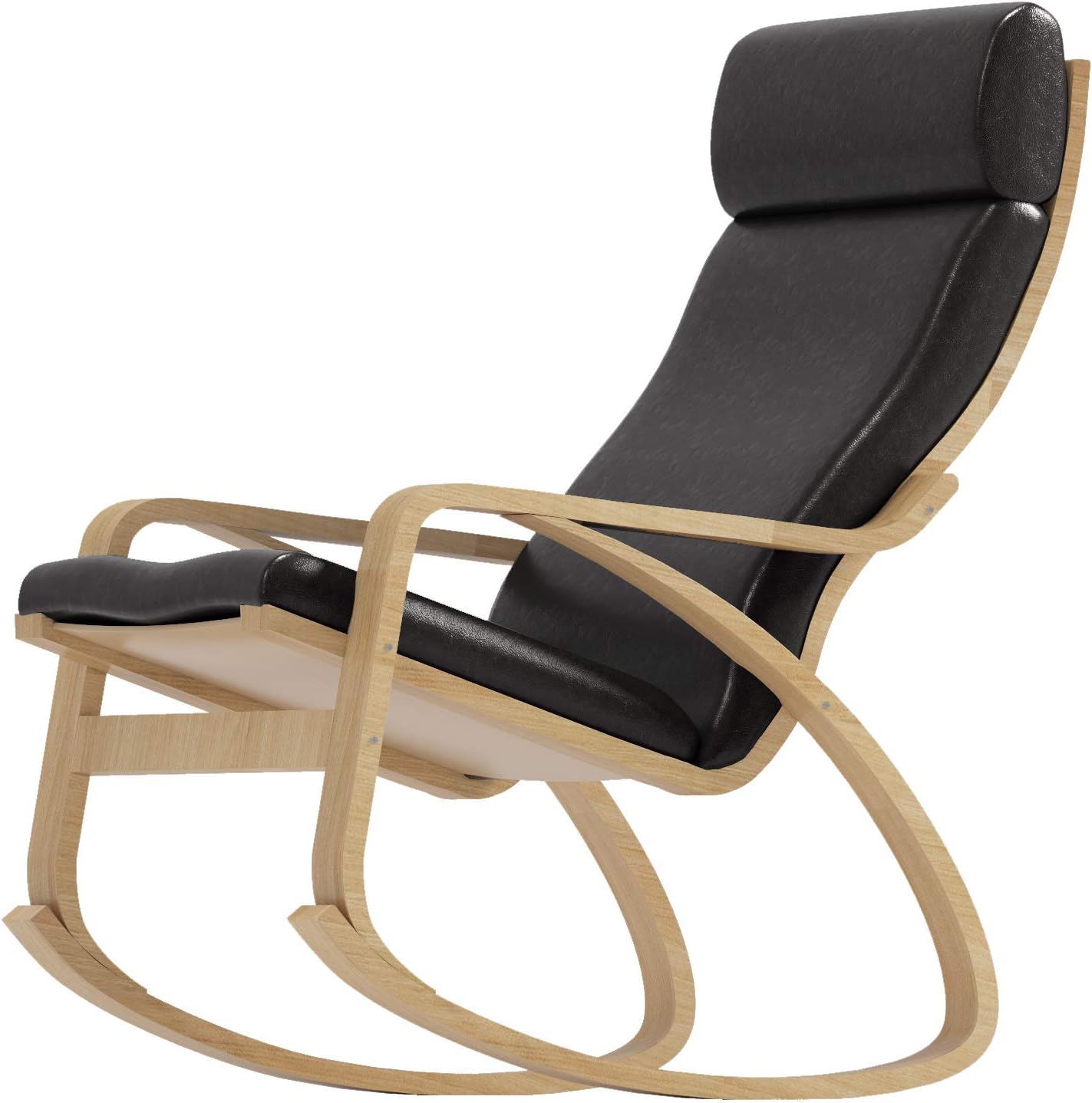 Durable Pu Leather Cotton Chair Replacement Cover Made Compatible with IKEA Poang Armchair. Slipcover Only. Chair is Not Included. (A Head PU Leather Brown)