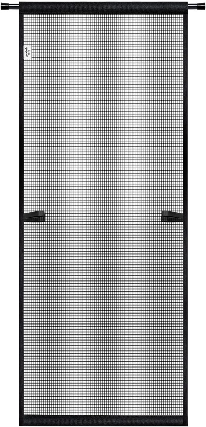 Hanging Screen Door - Fits Door Size 36" x 80" (Curtain Size 38'' x 81''), Sturdy Fiberglass Door Curtain Has Tension Rod&Hook&Loop Two Ways of Use, Heavy Duty Durable Door Screen