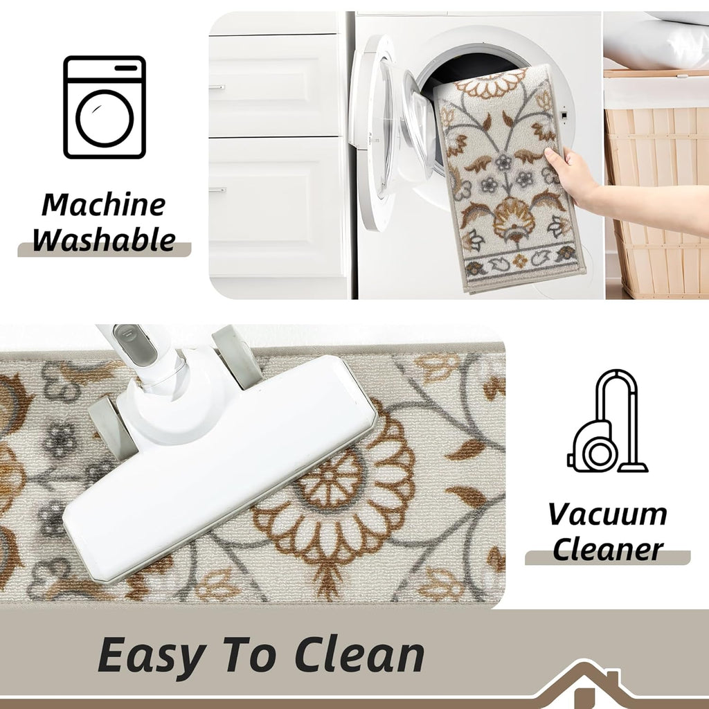 BEQHAUSE Stair Treads for Wooden Steps Non-Slip Machine Washable Carpet Stair Treads 8"X30" Soft Indoor Stair Rug Runner for Kids Elders and Pets, 100% Polyester, TPE Backing, 15pcs, Brown/Grey