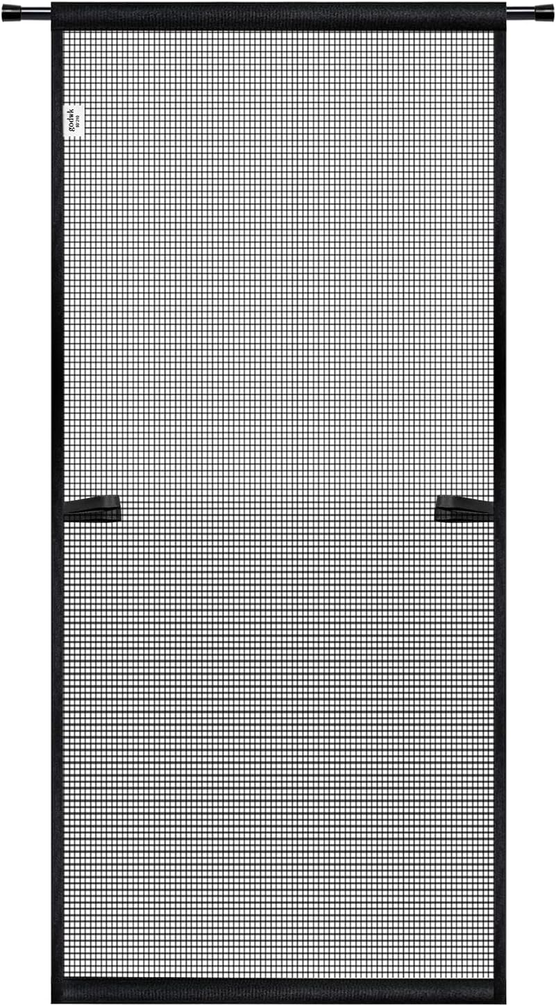 Hanging Screen Door - Fits Door Size 36" x 80" (Curtain Size 38'' x 81''), Sturdy Fiberglass Door Curtain Has Tension Rod&Hook&Loop Two Ways of Use, Heavy Duty Durable Door Screen