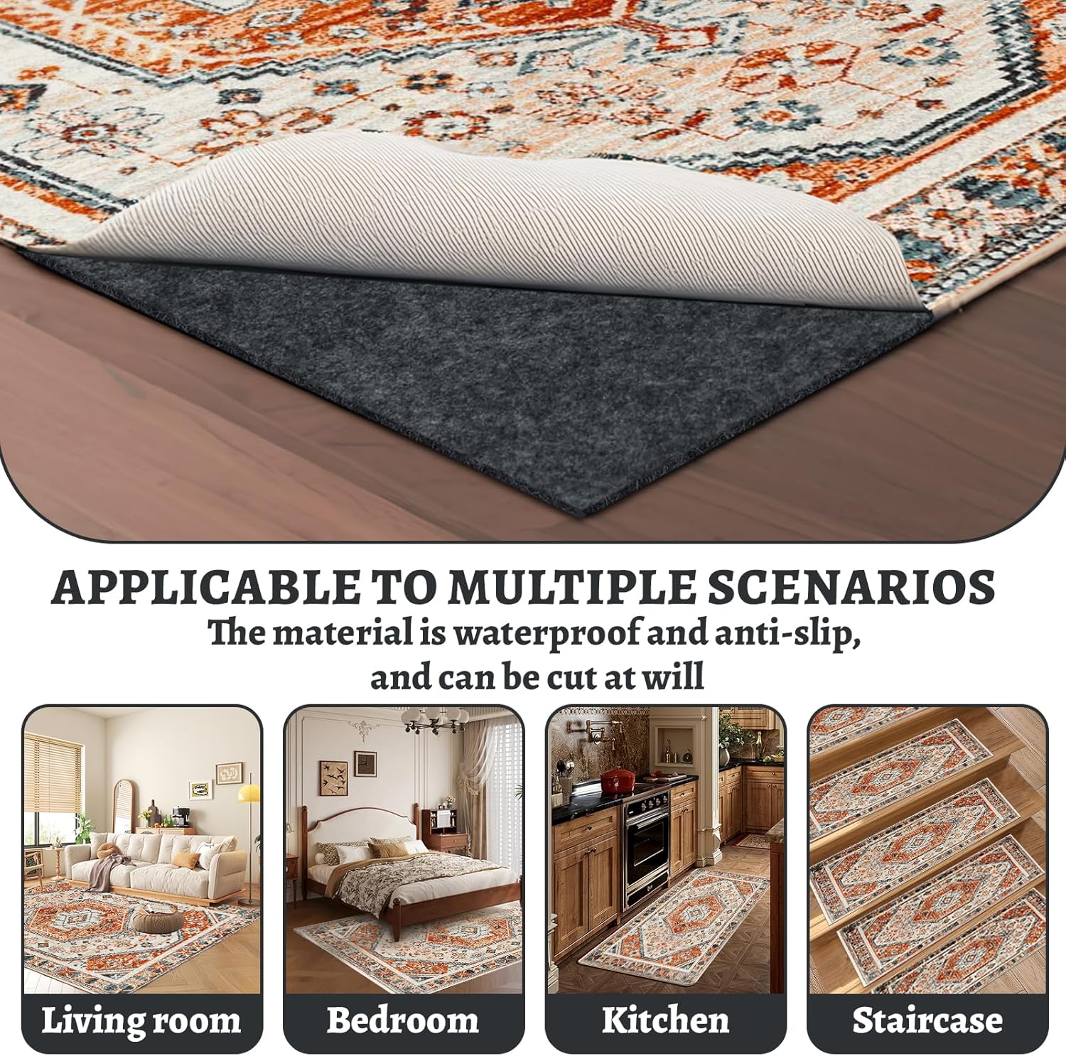 100% Waterproof Rug pad, 5x7 ft Area Rug Non-Slip Rug Pads, Carpet Pads for All Floors and finishes, Felt pad for Hardwood Floors, Keep Carpets in Place Soft and Secure