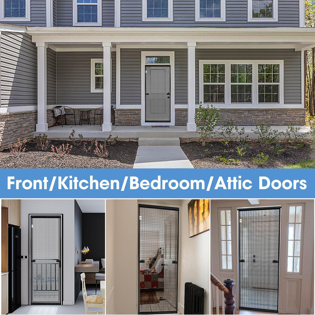 Hanging Screen Door - Fits Door Size 36" x 80" (Curtain Size 38'' x 81''), Sturdy Fiberglass Door Curtain Has Tension Rod&Hook&Loop Two Ways of Use, Heavy Duty Durable Door Screen