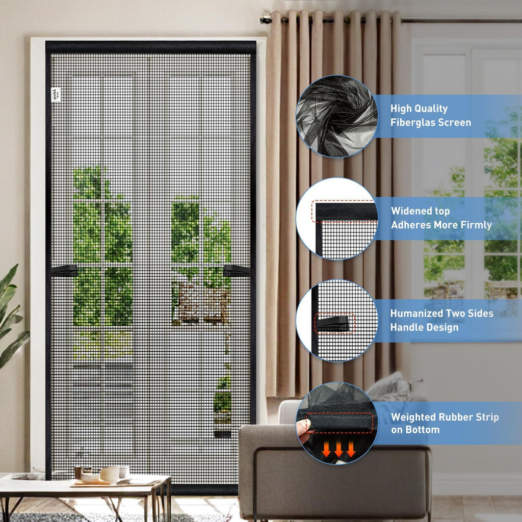Hanging Screen Door - Fits Door Size 36" x 80" (Curtain Size 38'' x 81''), Sturdy Fiberglass Door Curtain Has Tension Rod&Hook&Loop Two Ways of Use, Heavy Duty Durable Door Screen