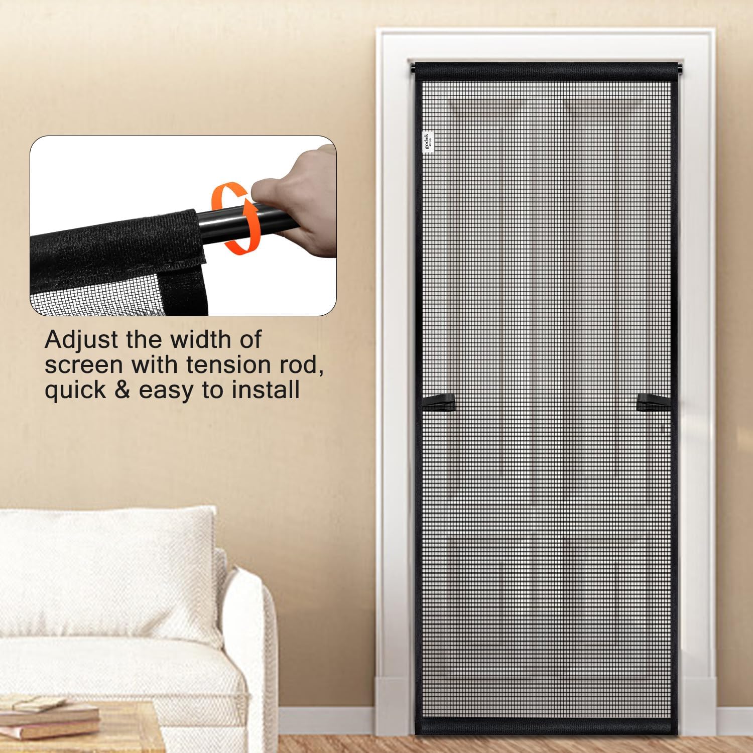 Hanging Screen Door - Fits Door Size 36" x 80" (Curtain Size 38'' x 81''), Sturdy Fiberglass Door Curtain Has Tension Rod&Hook&Loop Two Ways of Use, Heavy Duty Durable Door Screen